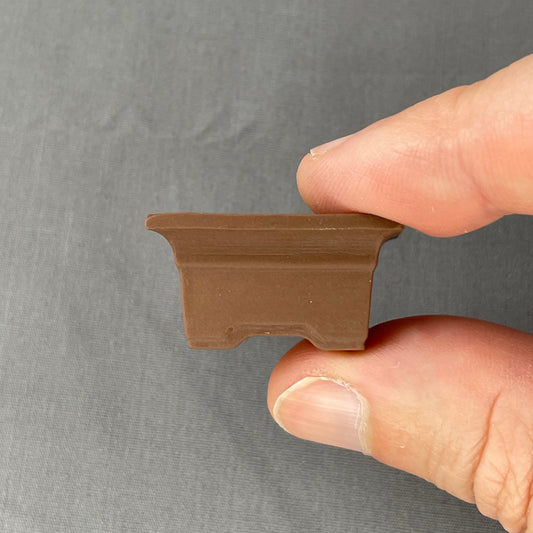 Tiny Embossed Rectangle Mame Bonsai Pot in Chocolate Porcelain, Less than 1.5 inches long