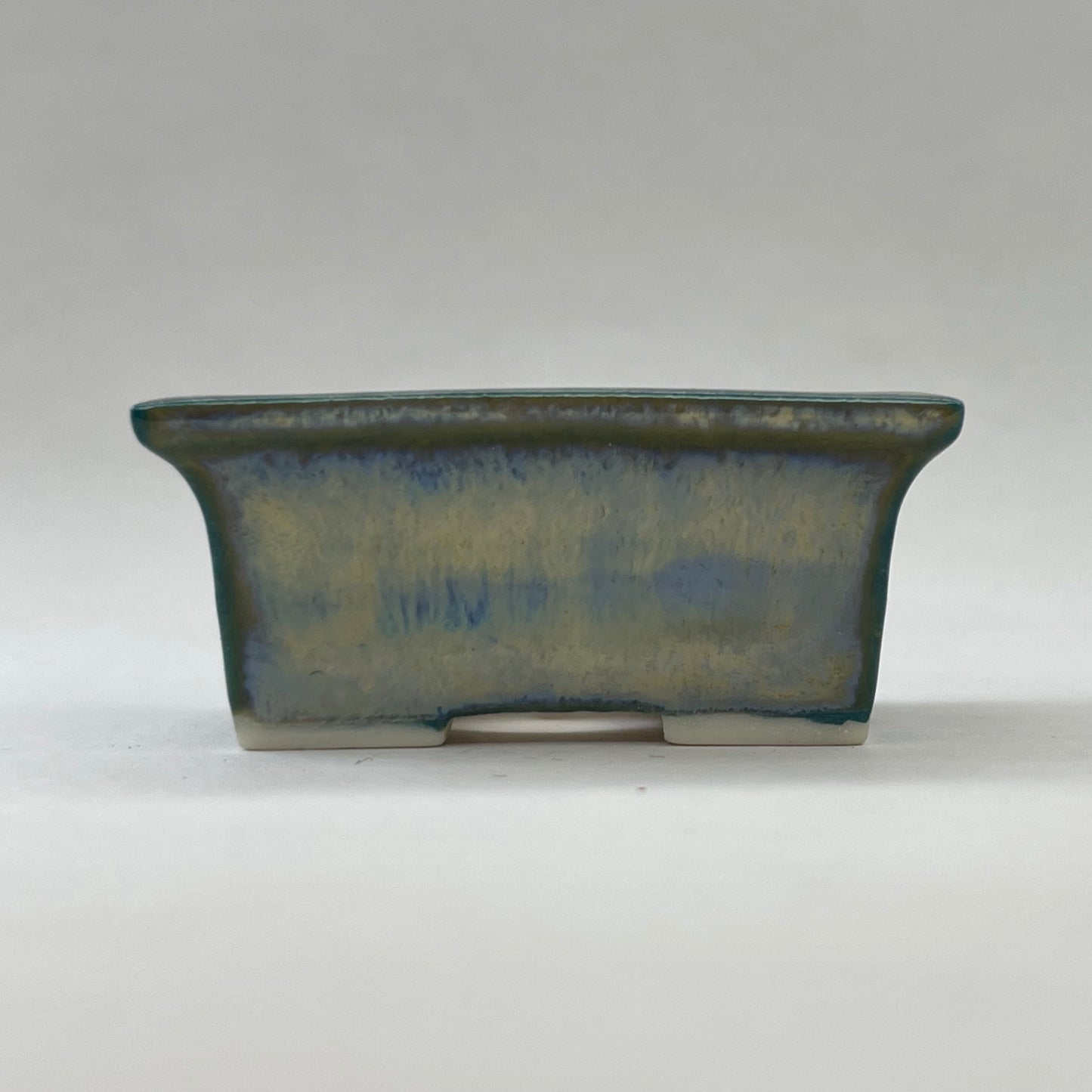 New! Tiny Flared Rectangle Mame Bonsai Pot in Teal Fog, Less than 1.5 inches wide