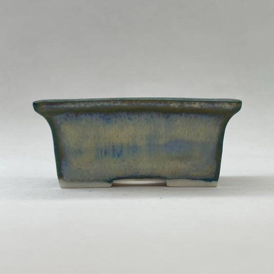 New! Tiny Flared Rectangle Mame Bonsai Pot in Teal Fog, Less than 1.5 inches wide