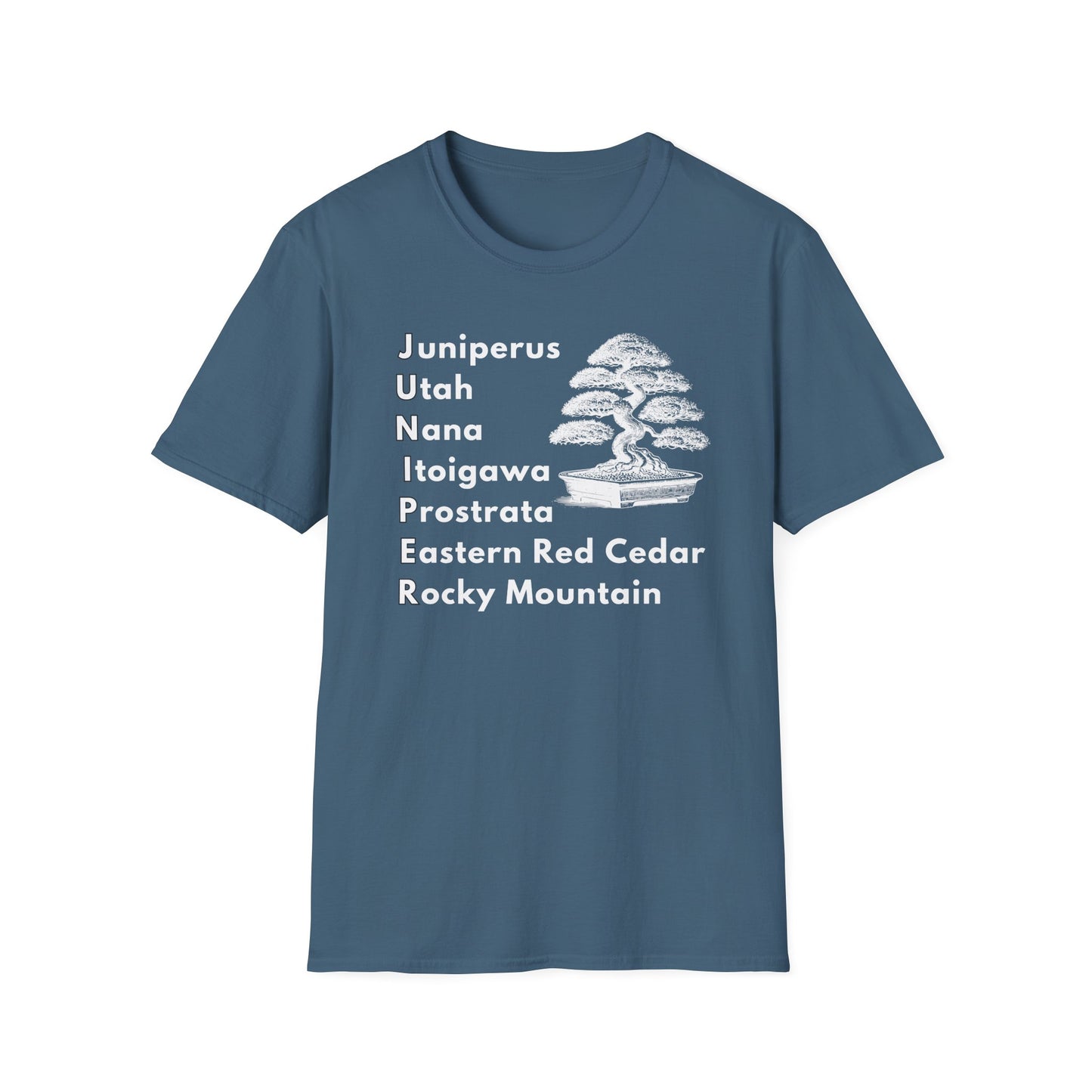 Tshirt: Juniper Bonsai Tree Varieties Tee, Juniperus Tree Types Softstyle T-Shirt, Bonsai Enthusiast Gift for Him, Bonsai Word Art Top, Itoigawa Tee