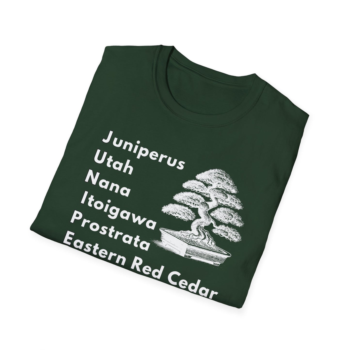 Tshirt: Juniper Bonsai Tree Varieties Tee, Juniperus Tree Types Softstyle T-Shirt, Bonsai Enthusiast Gift for Him, Bonsai Word Art Top, Itoigawa Tee