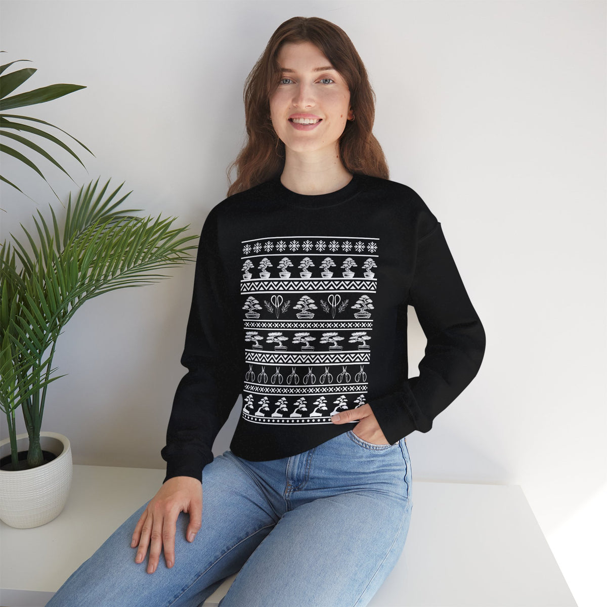Winter Bonsai Tree Christmas Nordic Ugly Sweater Sweatshirt, Fair Isle Holiday Shirt