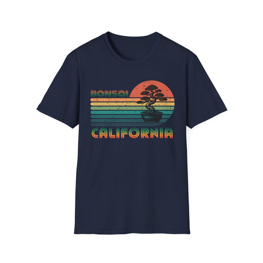 Tshirt 3: Bonsai California Sunset T-Shirt, Vintage-Style California Rainbow Sunset Tee, Classic California Sunset Softstyle Shirt, Bonsai Hobby Gift