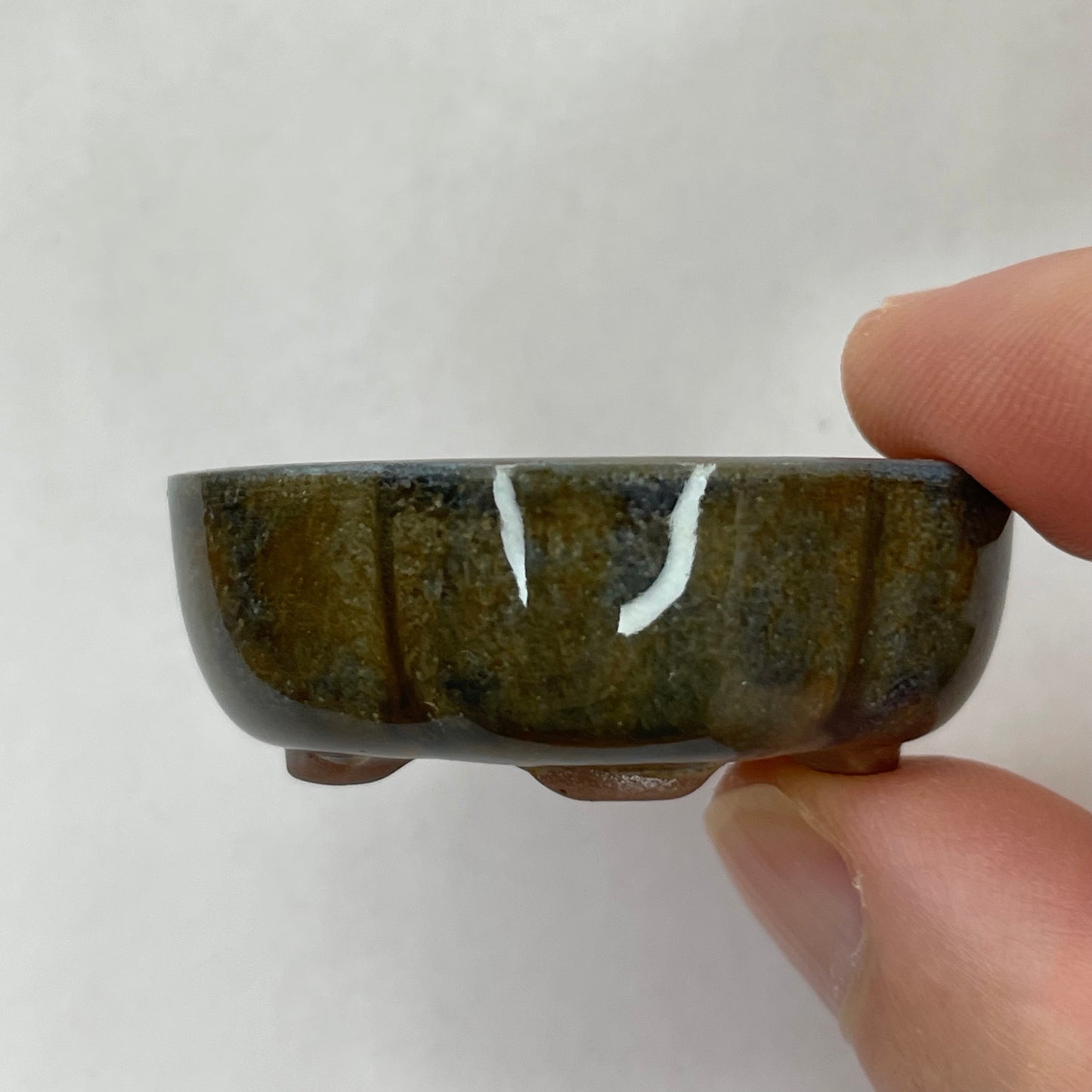 Tiny Rounded Oval Mame Bonsai Pot in Dark Champagne, Less than 1.75 inches long