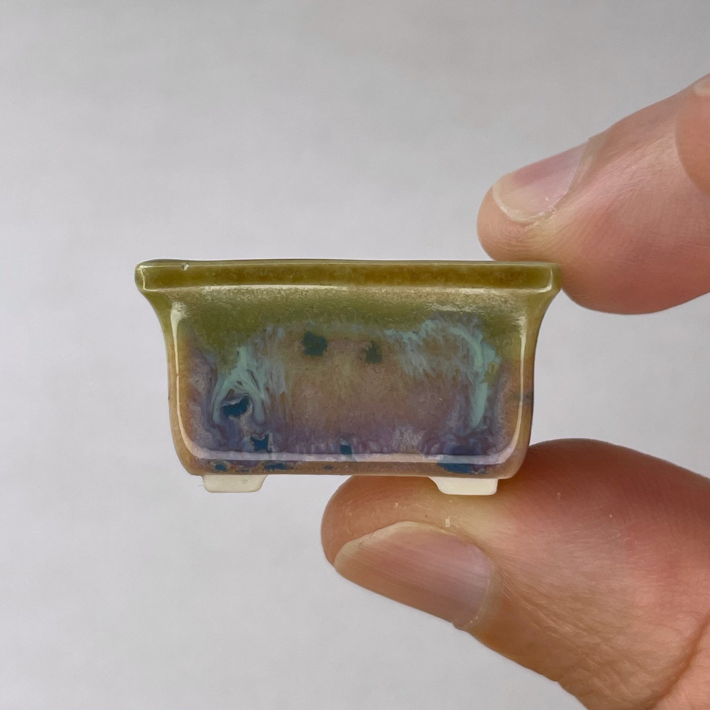 New! Tiny Rectangle Mame Bonsai Pot in Jade Aster, Less than 1.25 inches wide