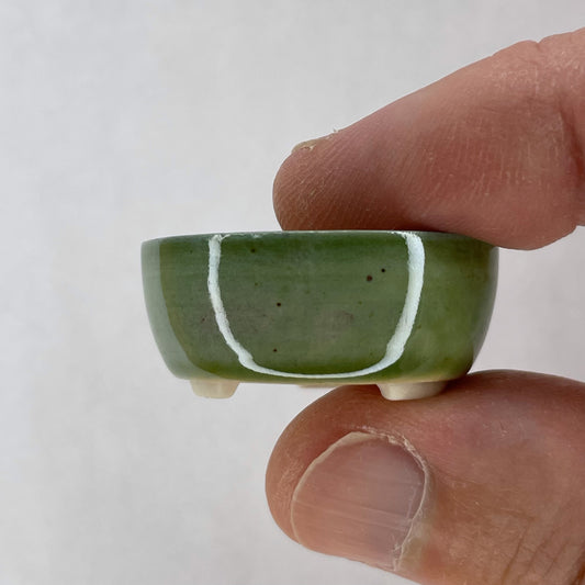 New! Tiny Round Mame Bonsai Pot in Leaf Green, Less than 1.25 inches wide