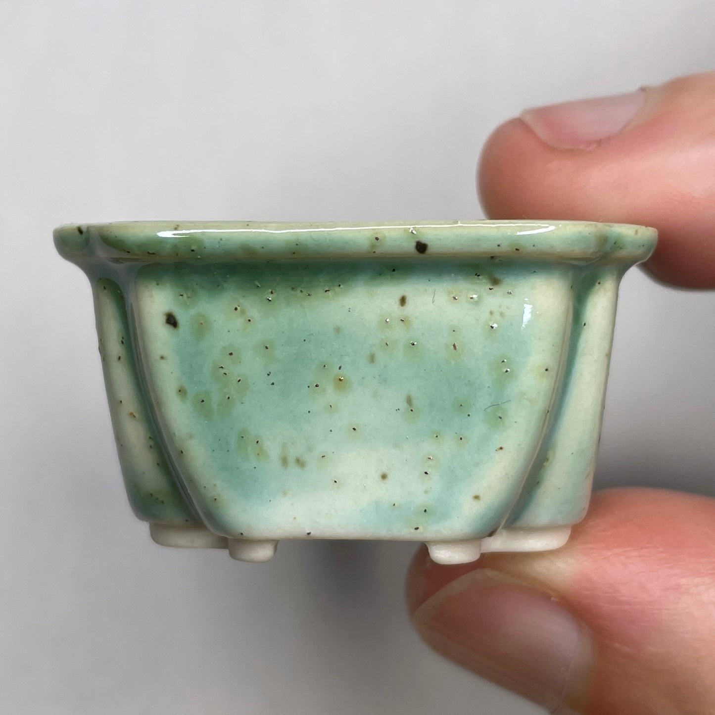 Tiny Square Mame Bonsai Pot in Mint Chip, About 1.5 inches wide