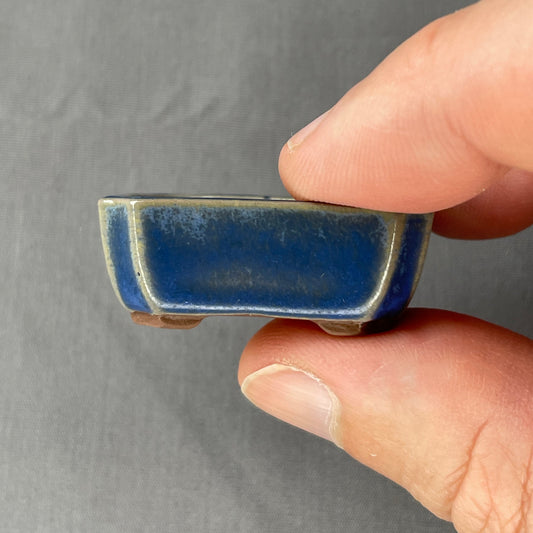 New! Tiny Rectangle Mame Bonsai Pot in Matte Denim, Less than 1.5 inches wide