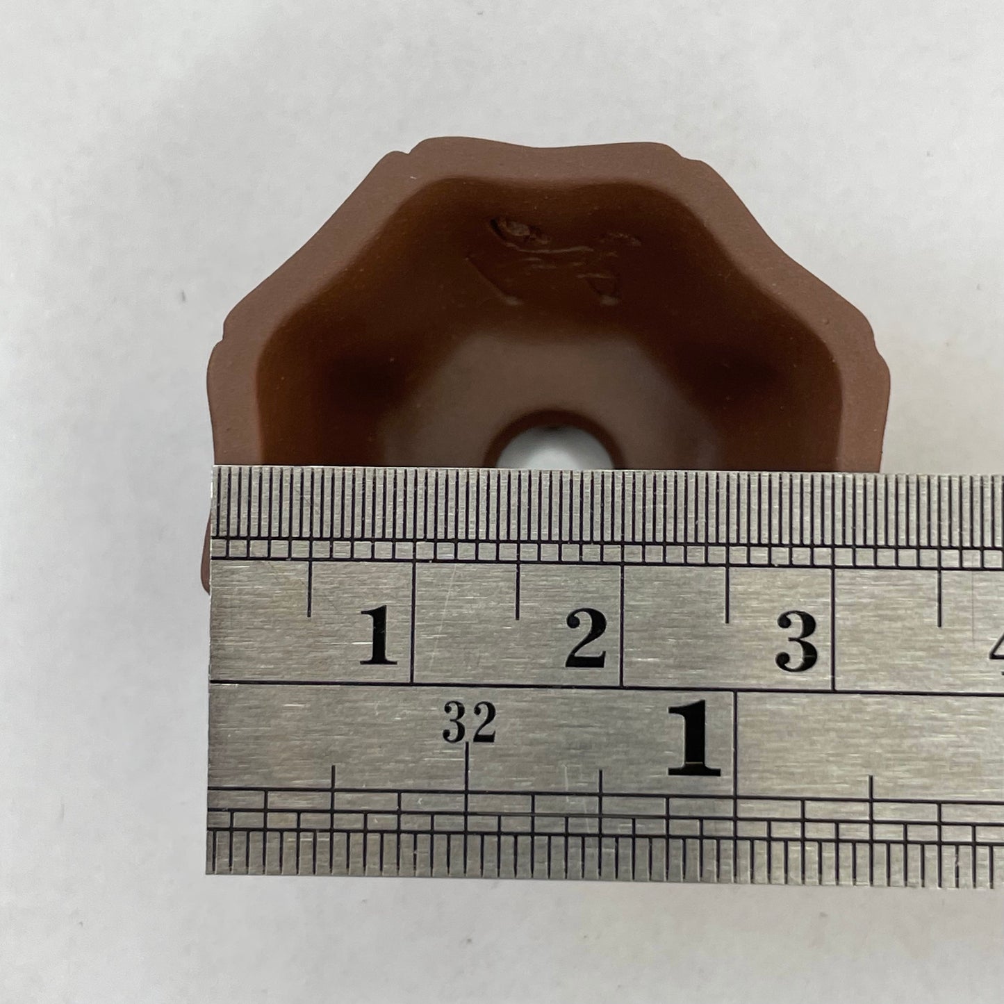 Tiny Unglazed Flower-Shaped Mame Bonsai Pot in Chocolate Porcelain, Less than 1.5 inches wide