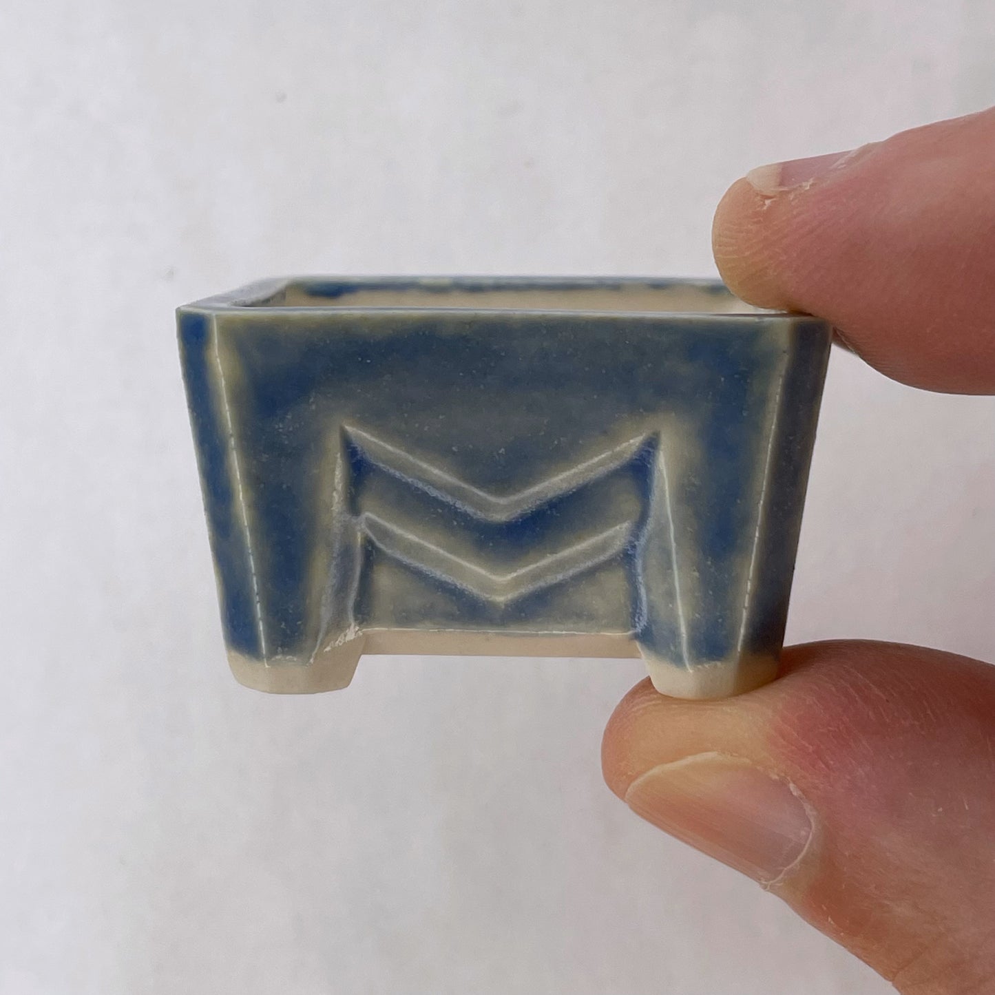 New! Tiny Rectangle Mame Bonsai Pot in Cerulean Pearl, About 1.5 inches wide
