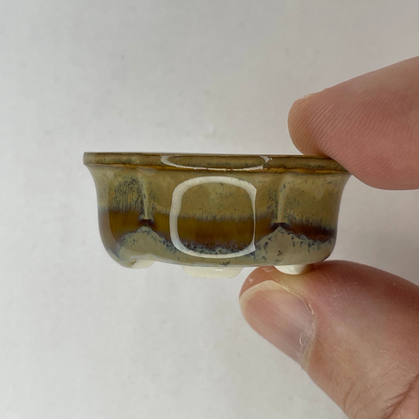 New! Tiny Rounded Oval Mame Bonsai Pot in Opal Ash, About 1.5 inches long