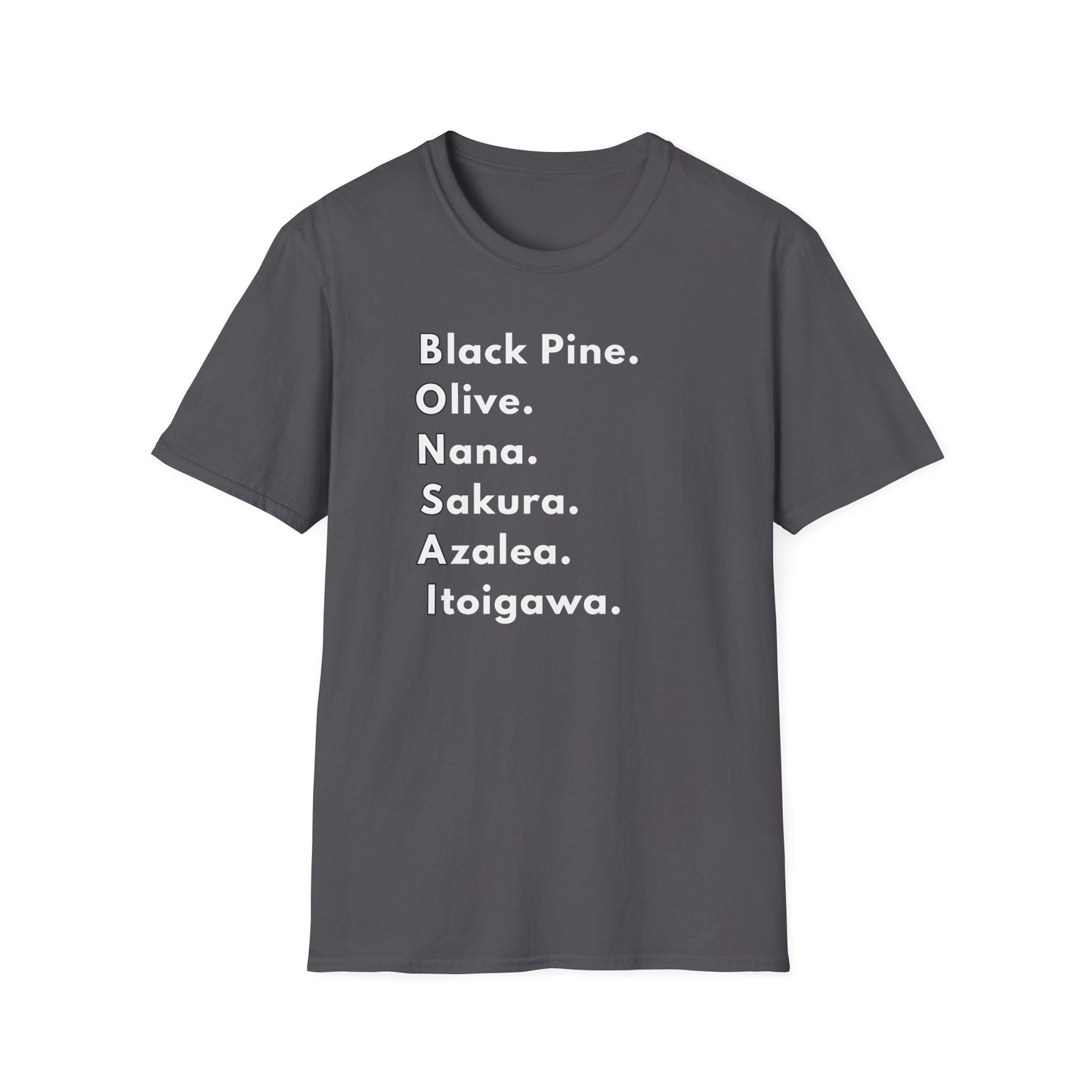 Tshirt: Bonsai Word Art Softstyle T-Shirt, Bonsai Tree Lover Tee Spells Bonsai With Tree Varieties, Unique Bonsai Enthusiast Gift for Him, Tree Type