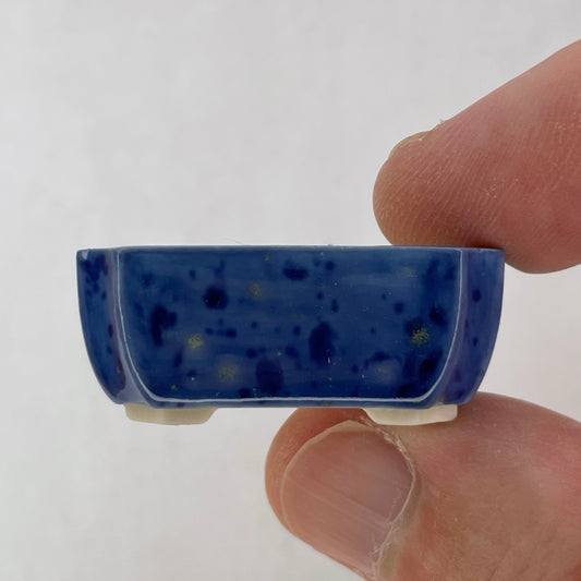 New! Tiny Rectangle Mame Bonsai Pot in Blue Confetti, Less than 1.5 inches wide