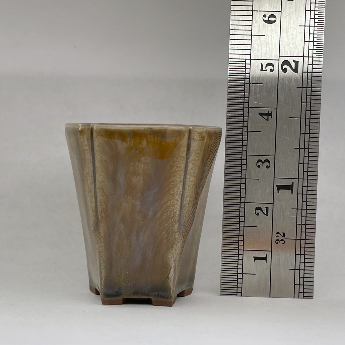 New! Tiny Cascade Mame Bonsai Pot in Rosy Ash, Less than 2 inches tall