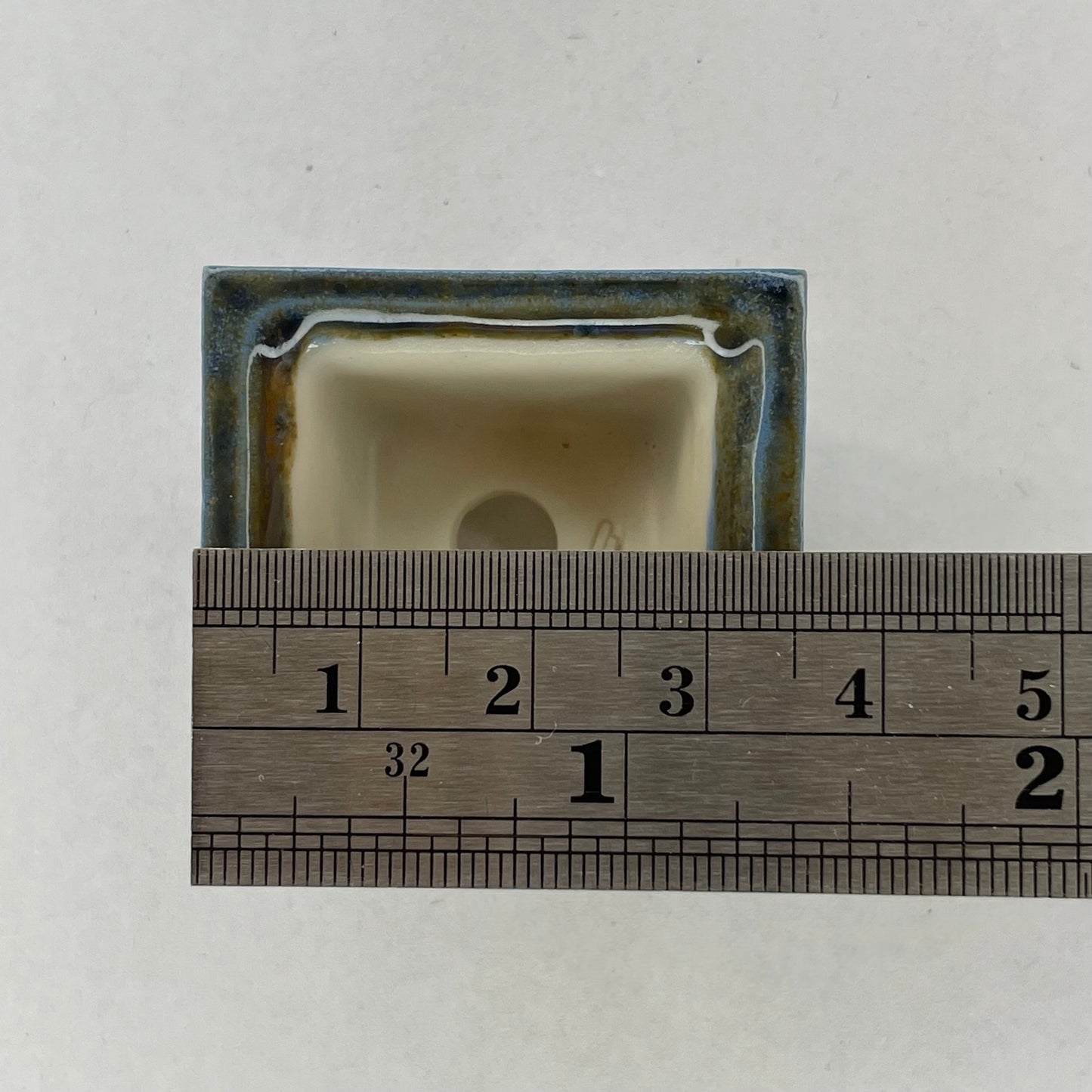 Tiny Embossed Rectangle Mame Bonsai Pot in Denim Ash, Less than 1.5 inches wide