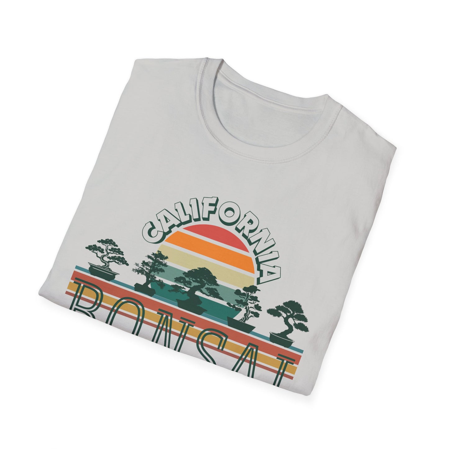 Tshirt 1: Vintage California Sunset Bonsai Tree T-Shirt, Bonsai Lover Hobby Gift, Retro Style Rainbow Sunset Softstyle Tee, Summer Beach Bonsai Shirt