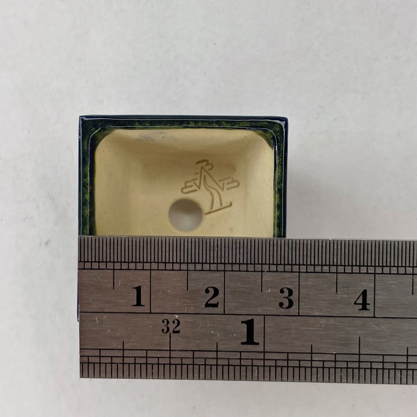 New! Tiny Square Mame Bonsai Pot in Blue Mardi Gras, A little over 1 inch wide