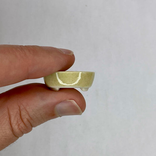 Super-Tiny Round Mame Bonsai Pot in Lichen, About 1 inch wide