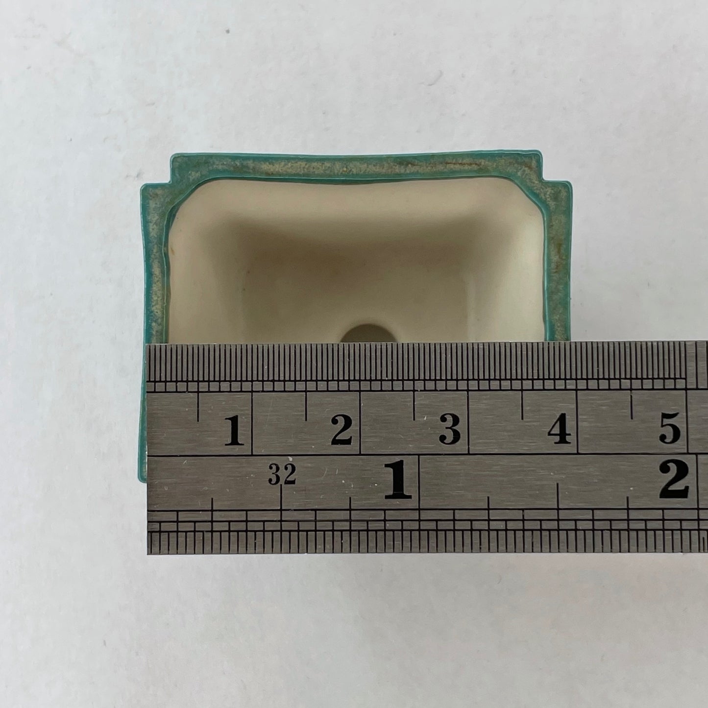 New! Tiny Flared Rectangle Mame Bonsai Pot in Turquoise Opal Lustre, about 1.5 inches wide