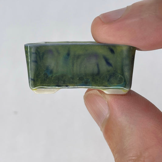 New! Tiny Rectangle Mame Bonsai Pot in Monet Forest, About 1.25 inches wide