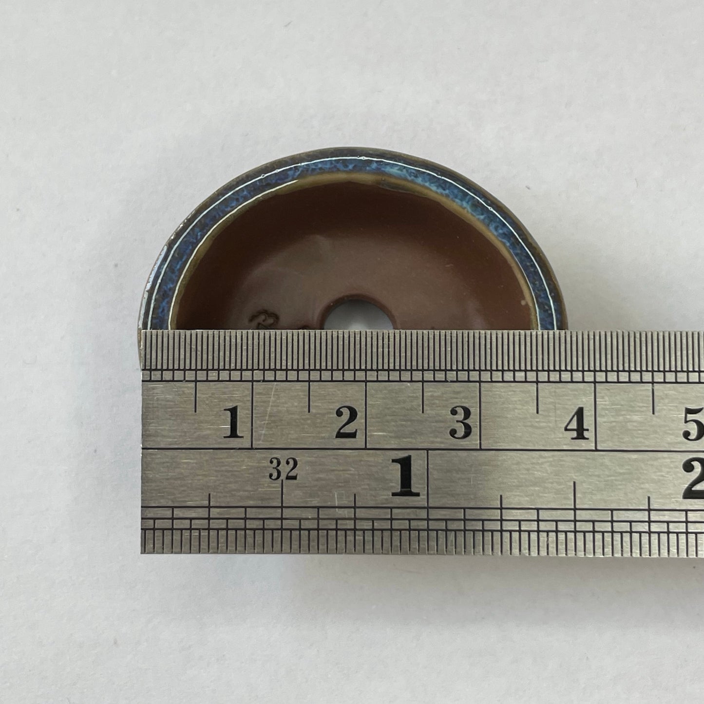 New! Tiny Oval Mame Bonsai Pot in Chocolate Porcelain with a Blue Glaze, About 1.5 inches long