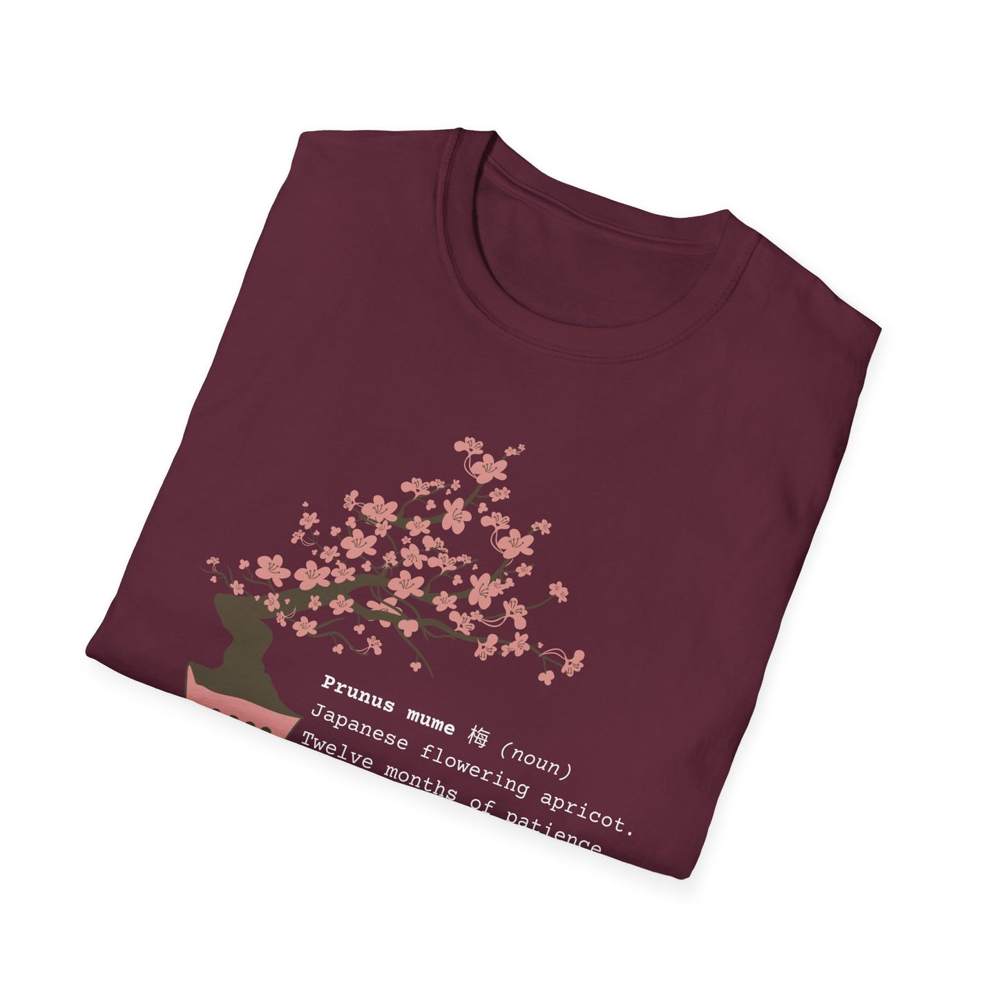 Tshirt 6: Bonsai Prunus Mume Softstyle T-Shirt, Cherry Blossom Bonsai Tree Shirt, Flowering Apricot Botanical Art, Zen Bonsai Enthusiast Gift, Garden