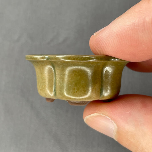 New! Tiny Flower-Shaped Mame Bonsai Pot in Matte Micro Jade, Less than 1.5 inches wide