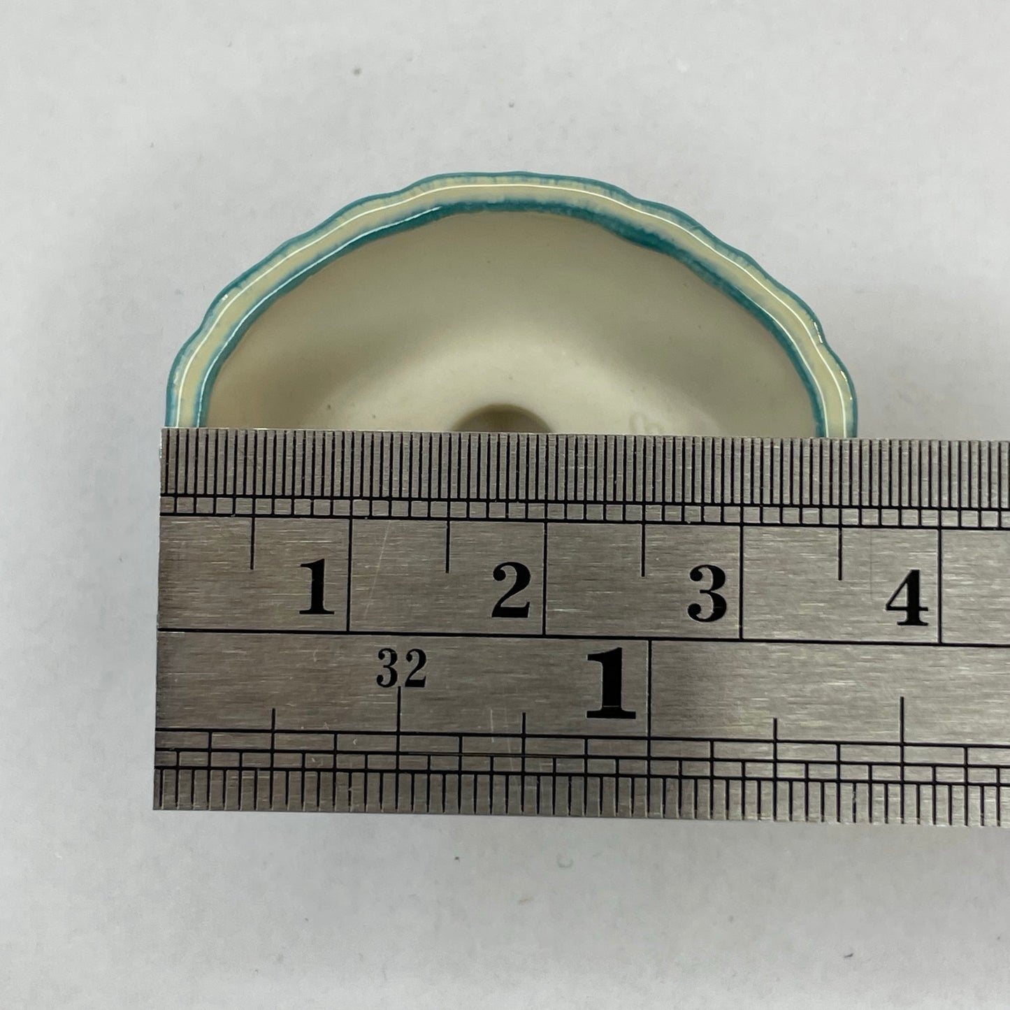 New! Tiny Scalloped Oval Mame Bonsai Pot in Turquoise Snow, Less Than 1.5 inches long