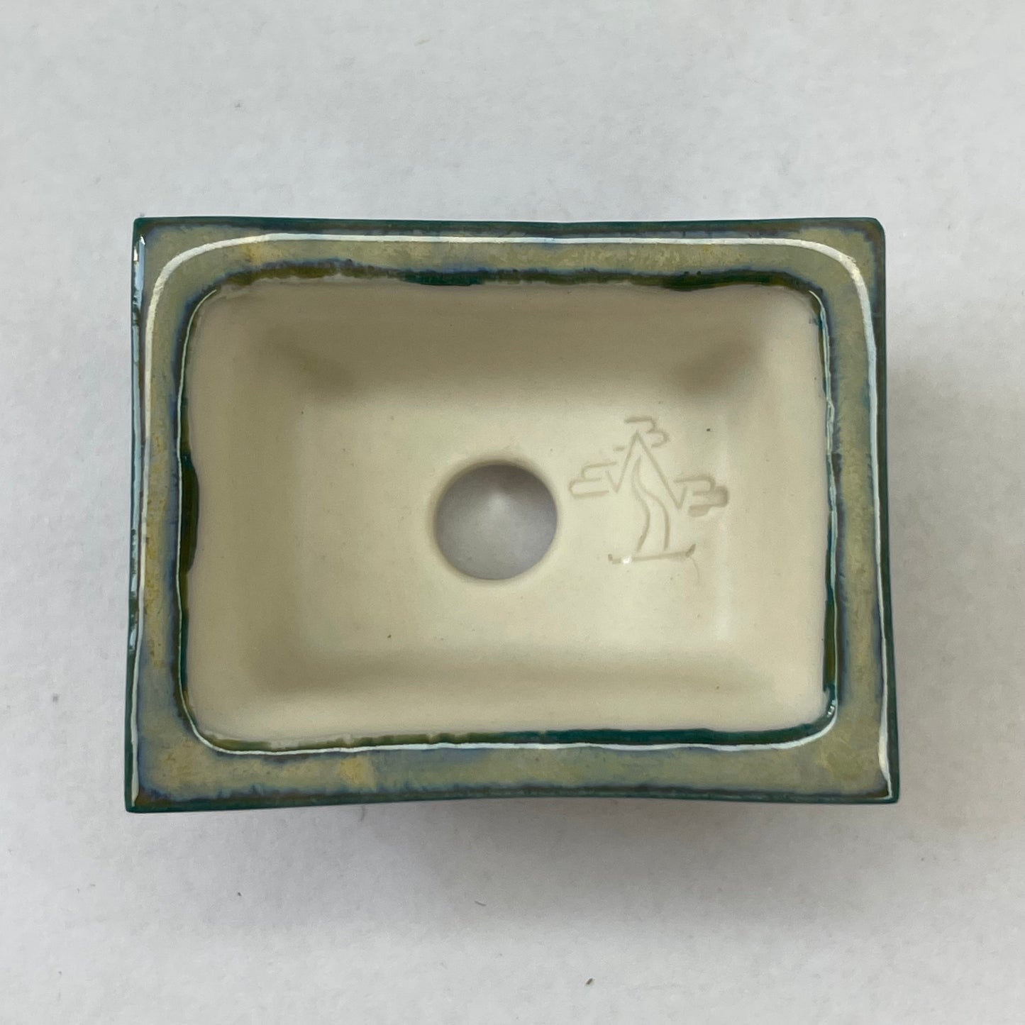 New! Tiny Flared Rectangle Mame Bonsai Pot in Teal Fog, Less than 1.5 inches wide