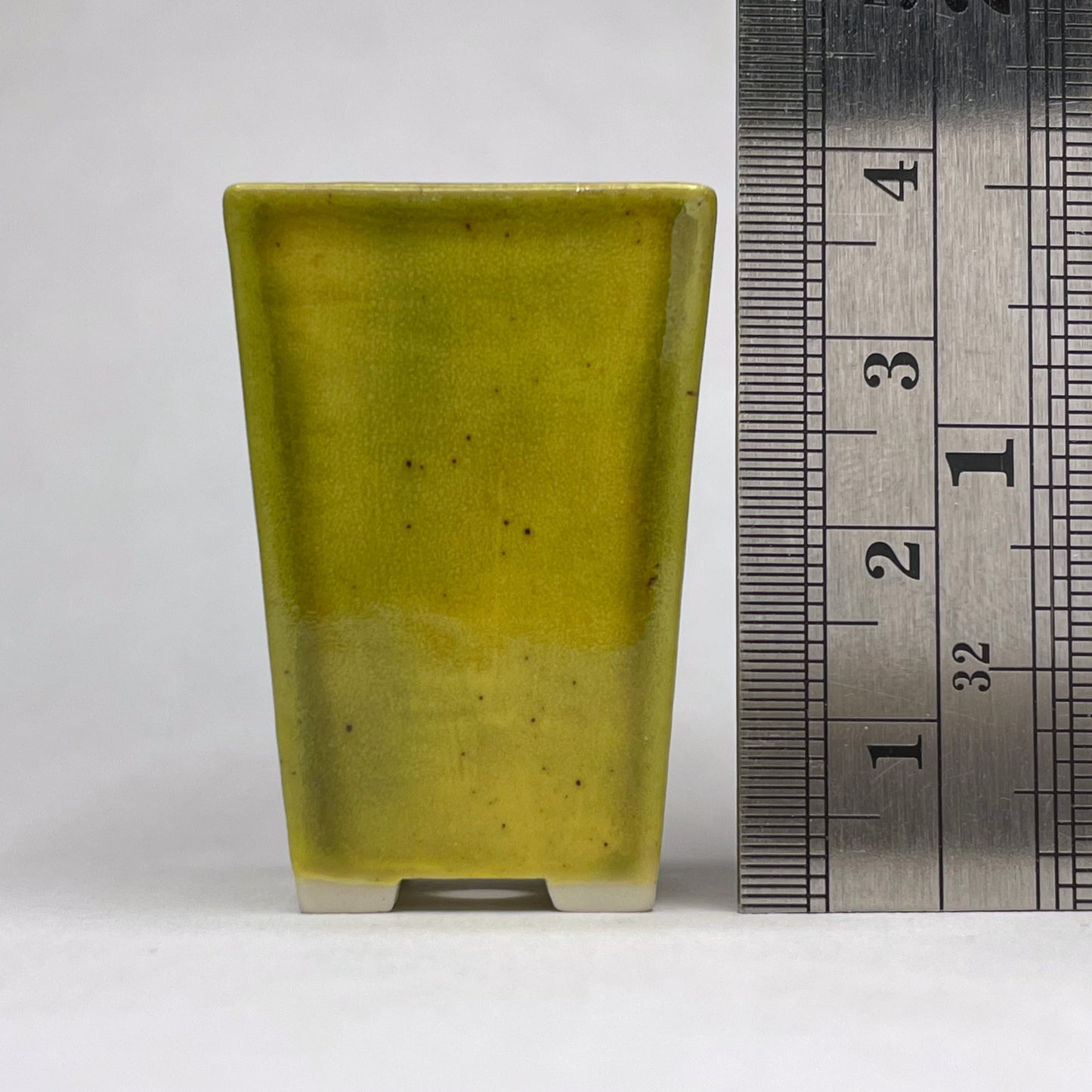 New! Tiny Cascade Mame Bonsai Pot in Yellow Green, About 1.5 inches tall