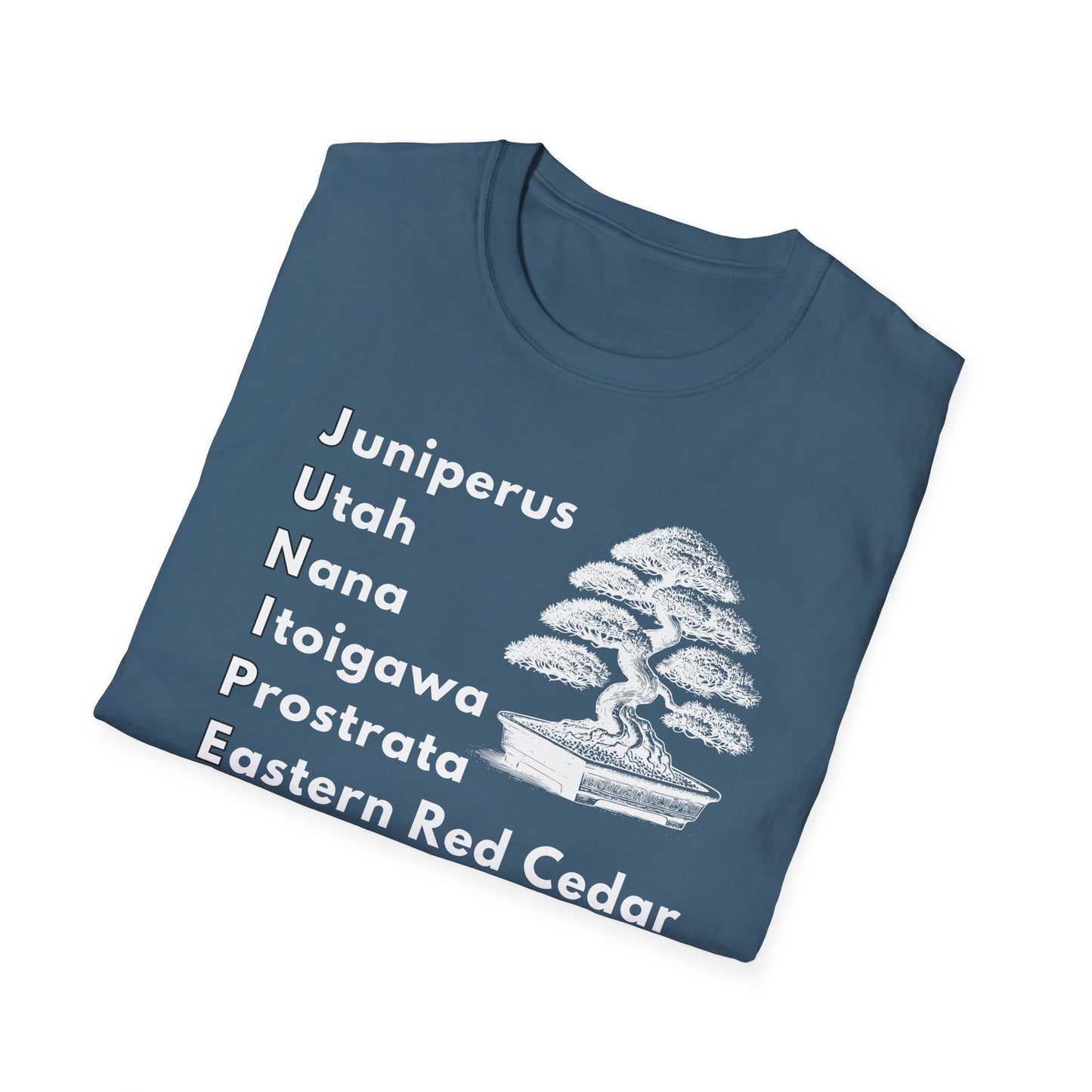 Tshirt: Juniper Bonsai Tree Varieties Tee, Juniperus Tree Types Softstyle T-Shirt, Bonsai Enthusiast Gift for Him, Bonsai Word Art Top, Itoigawa Tee
