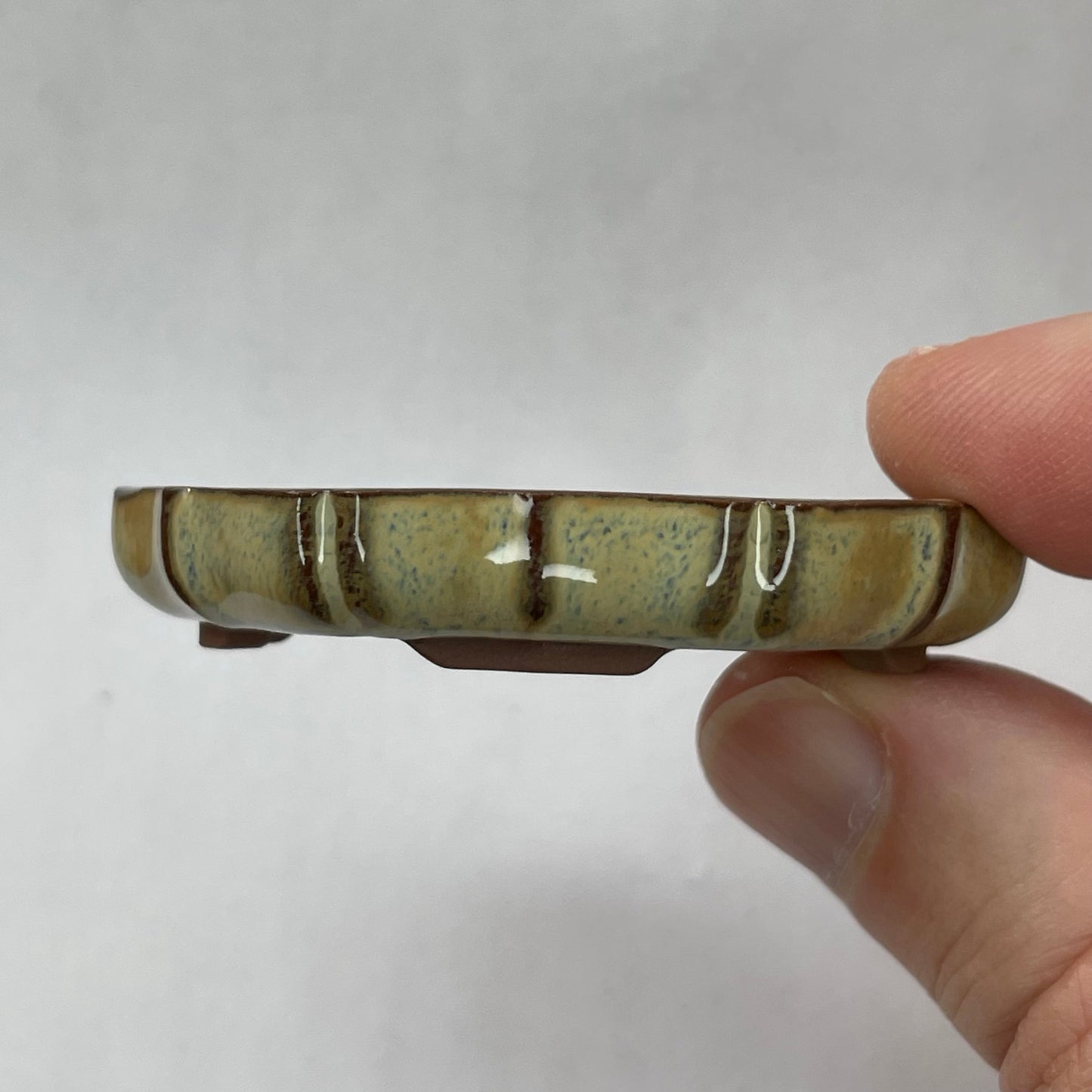 New! Tiny Shallow Decorative Mame Bonsai Pot in Chocolate Opal Lustre, Only 2.25 inches long