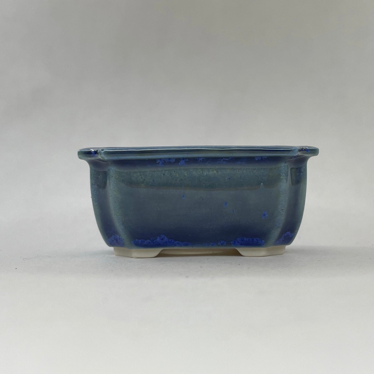 Tiny Rectangle Mame Bonsai Pot in Dark Cerulean, About 1.5 inches long