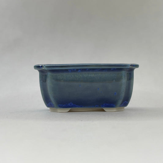 New! Tiny Rectangle Mame Bonsai Pot in Dark Cerulean, About 1.5 inches long