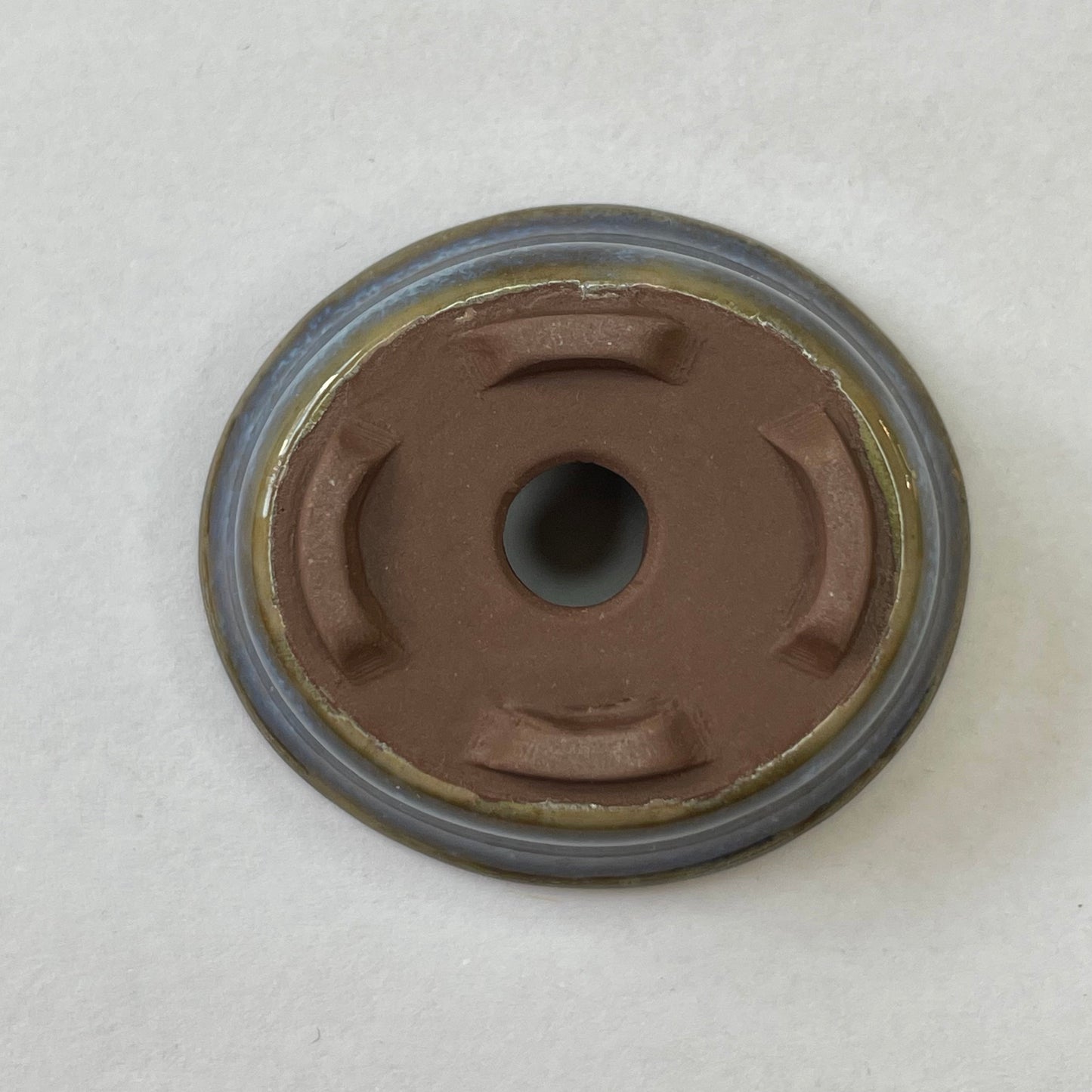 New! Tiny Oval Mame Bonsai Pot in Chocolate Porcelain with a Blue Glaze, About 1.5 inches long