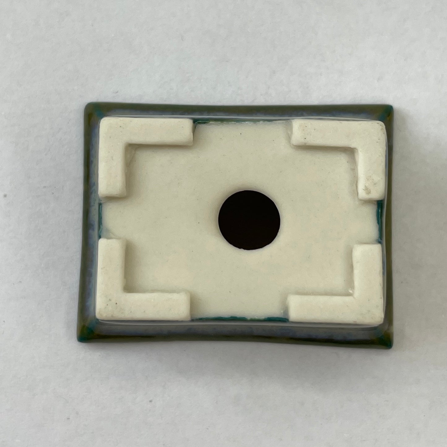 New! Tiny Flared Rectangle Mame Bonsai Pot in Teal Fog, Less than 1.5 inches wide