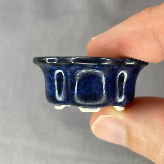 Brand-New! Tiny Flower-Shaped Mame Bonsai Pot in Galaxy Blue, Less than 1.5 inches wide
