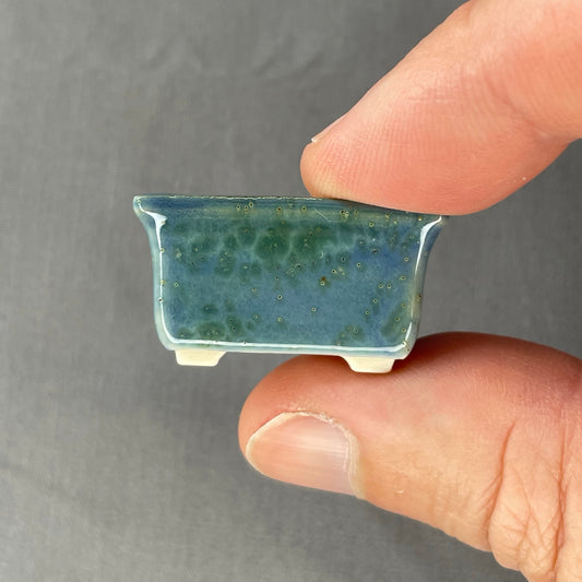 New! Tiny Rectangle Mame Bonsai Pot in Deep Blue Monstera, About 1.25 inches wide