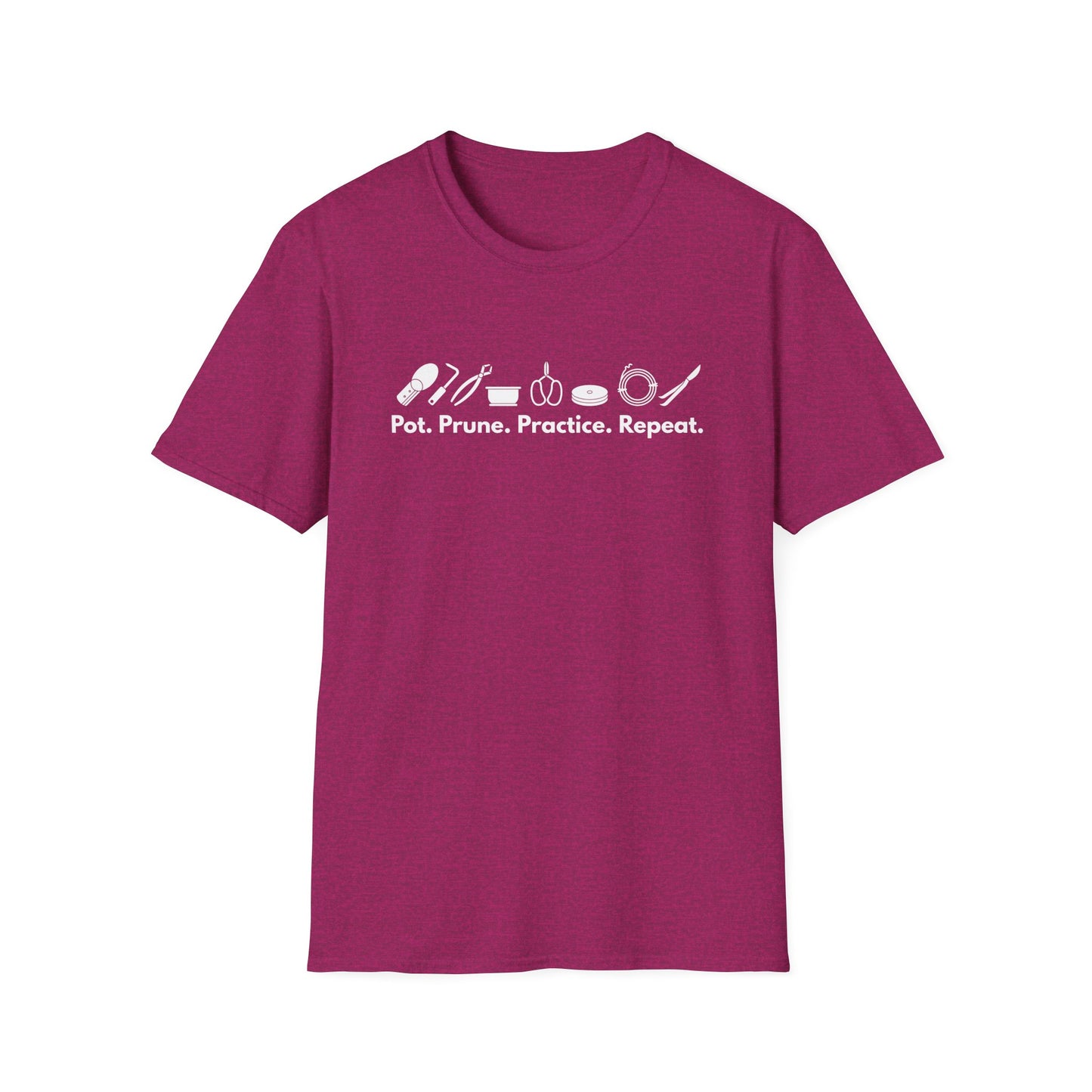 Tshirt G: Bonsai Tools T-Shirt for Bonsai Hobbyists, Pot, Prune, Practice, Repeat Bonsai Lover Shirt, Soil Scoop, Pruners, Scissors, Wire, Turntable