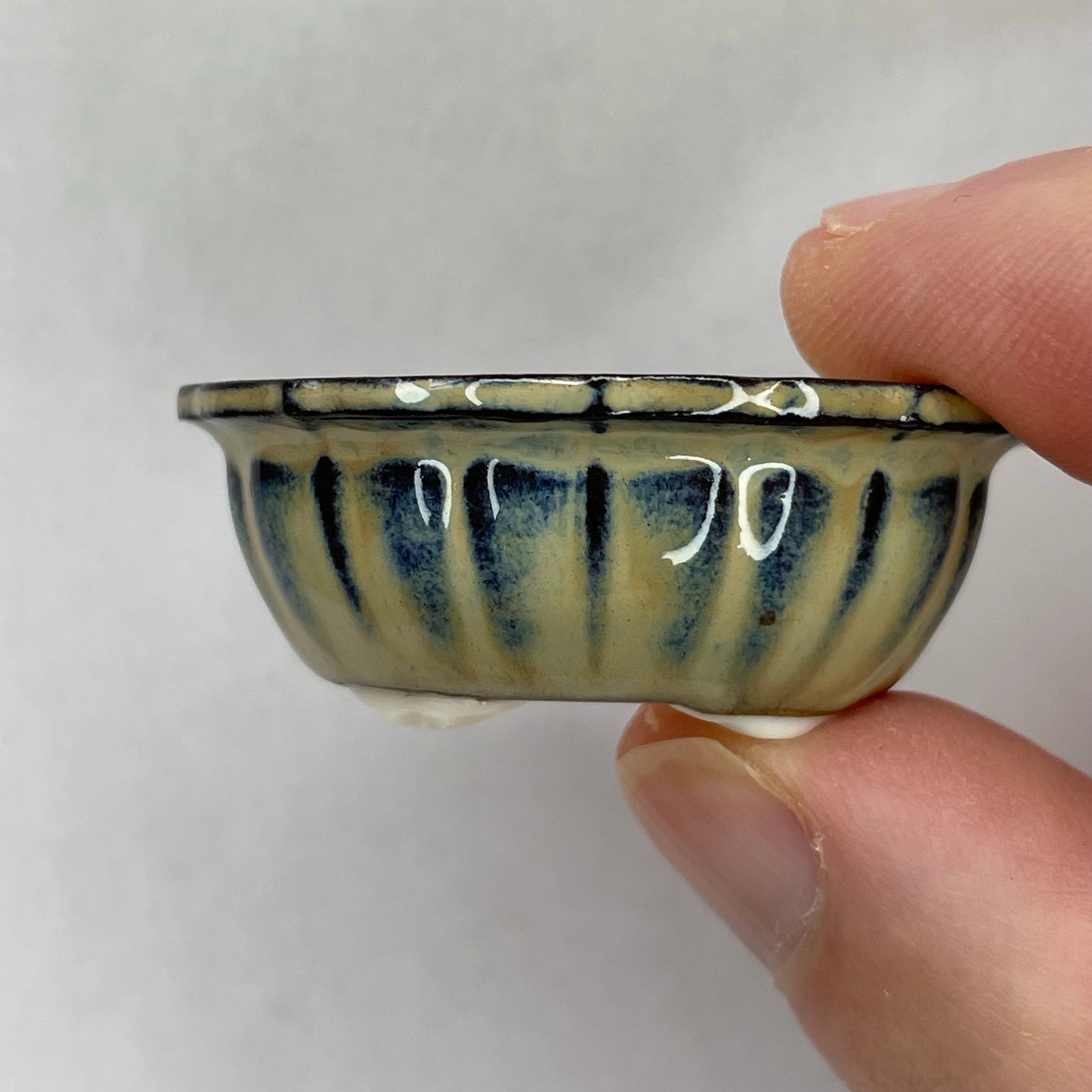 Tiny Scalloped Oval Mame Bonsai Pot in Cappuccino, About 1.5 inches long