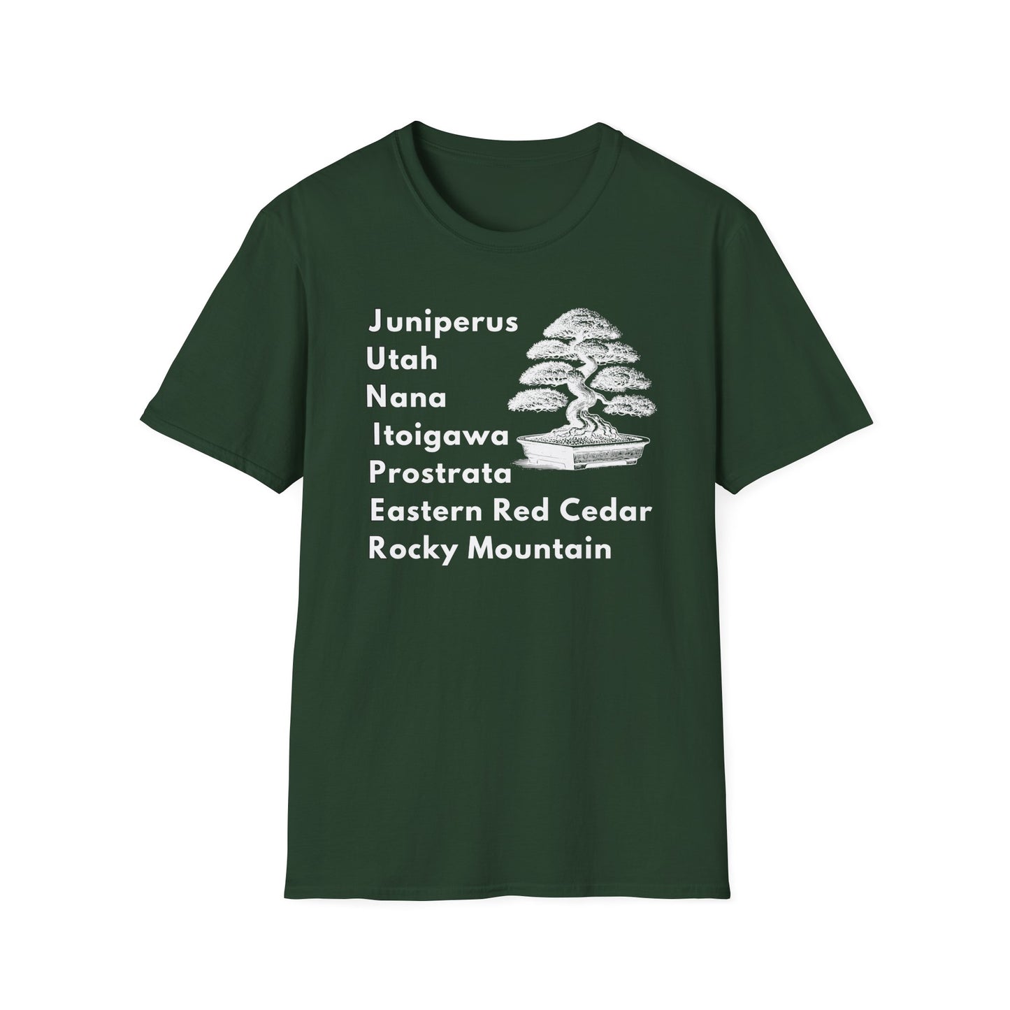 Tshirt: Juniper Bonsai Tree Varieties Tee, Juniperus Tree Types Softstyle T-Shirt, Bonsai Enthusiast Gift for Him, Bonsai Word Art Top, Itoigawa Tee