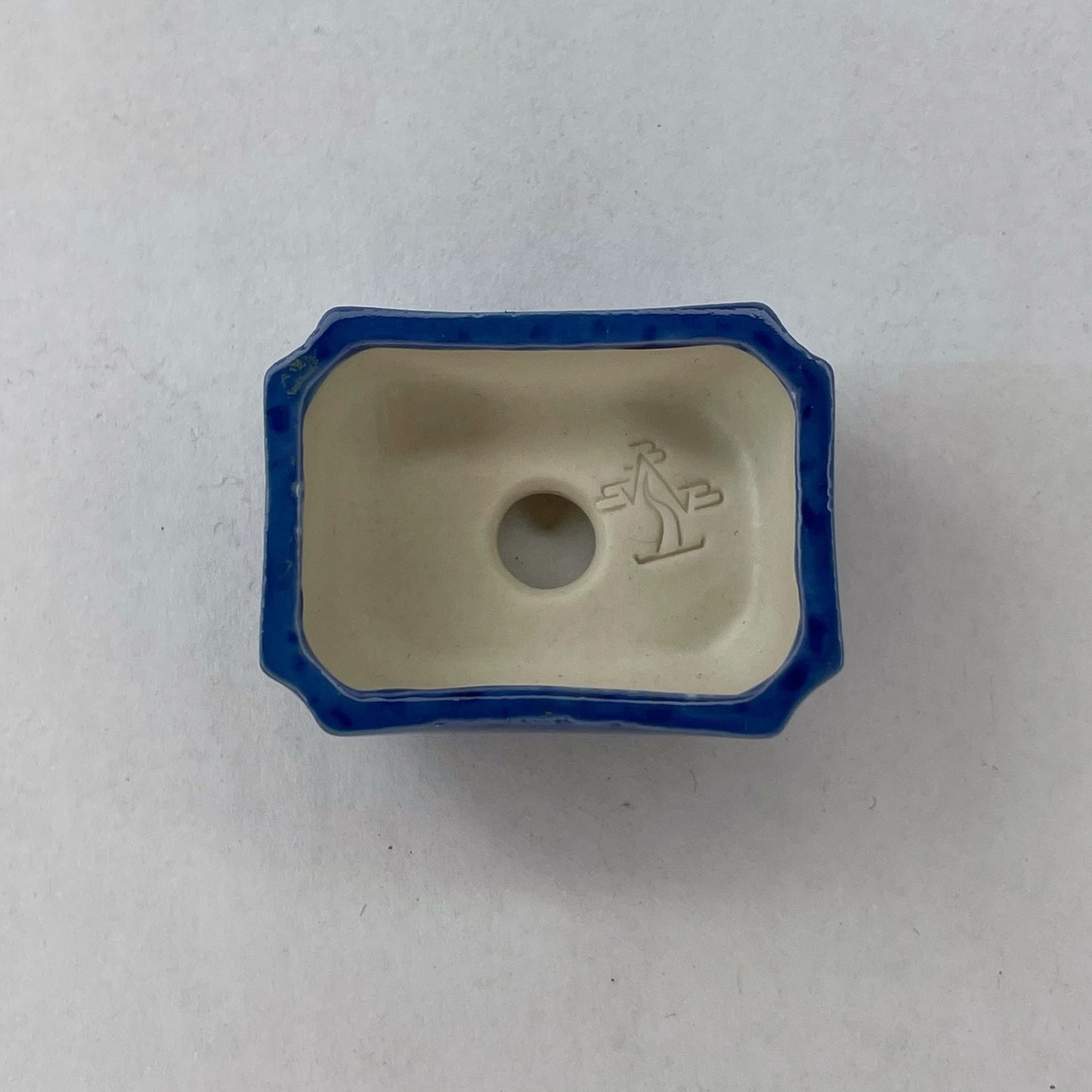 New! Tiny Rectangle Mame Bonsai Pot in Blue Confetti, Less than 1.5 inches wide