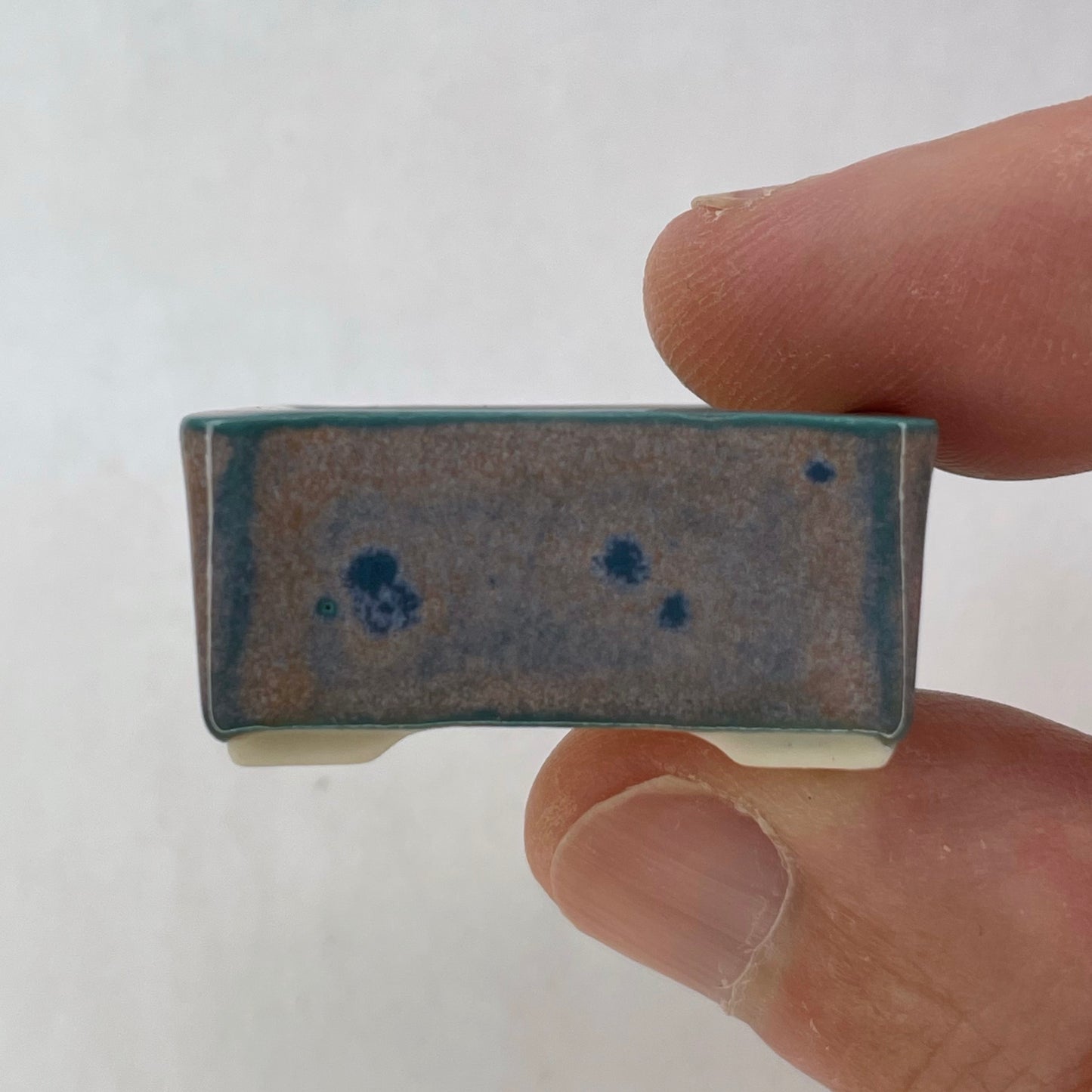 New! Tiny Rectangle Mame Bonsai Pot in Lavender Aster, About 1.25 inches wide