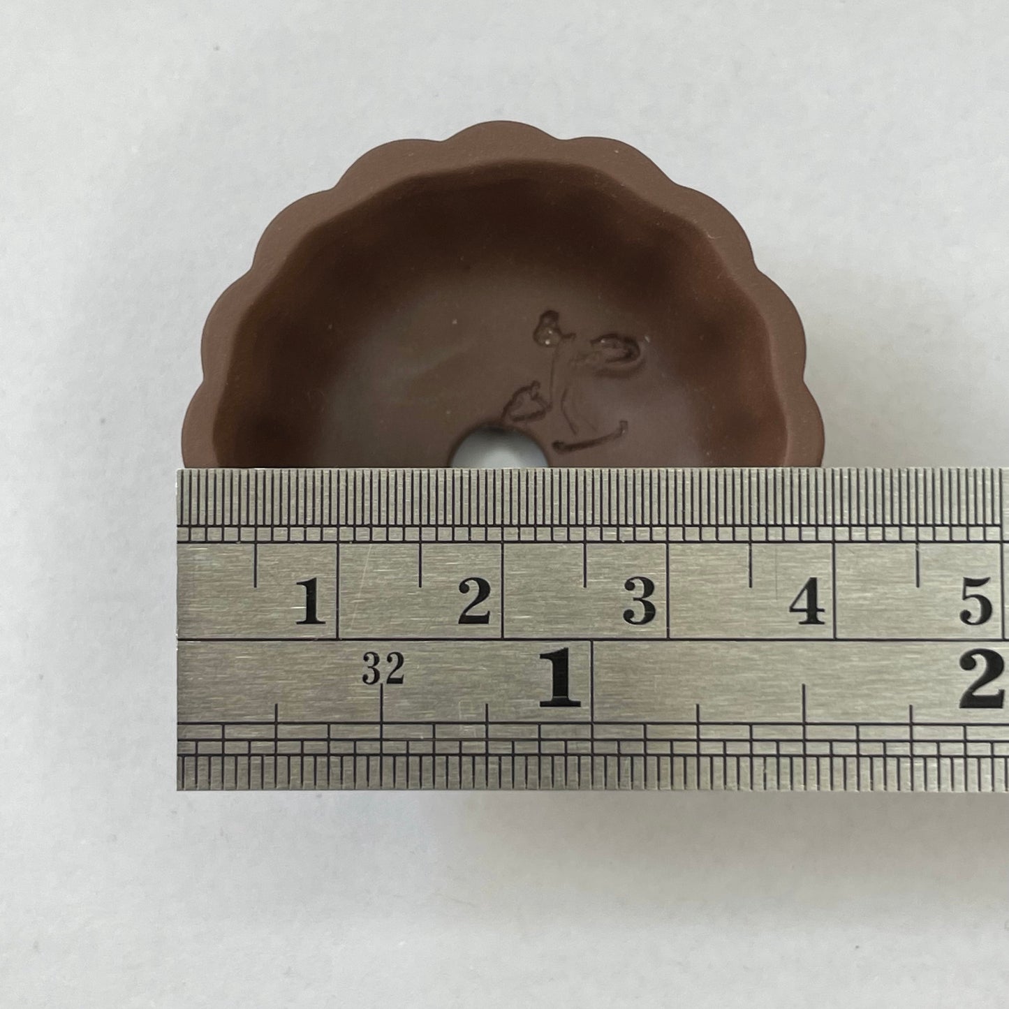 Tiny Unglazed Round Scalloped Mame Bonsai Pot in Chocolate Porcelain, Less than 1.75 inches wide