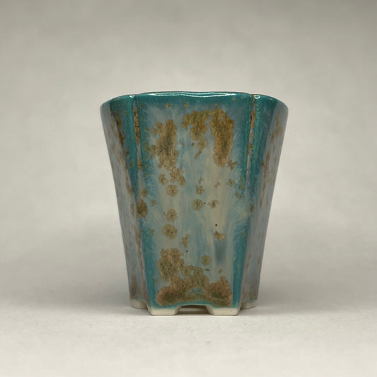 New! Tiny Cascade Mame Bonsai Pot in Turquoise Champagne, Less Than 1.5 inches tall