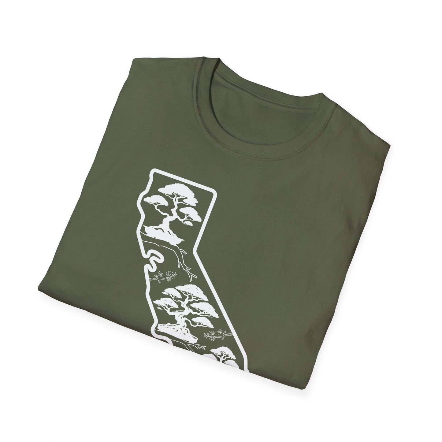 Tshirt: California State Bonsai Trees Softstyle T-Shirt, Souvenir State Tee, Botanical Plant Shirt, Nature Lover Shirt, Bonsai Hobbyist Gift Tee