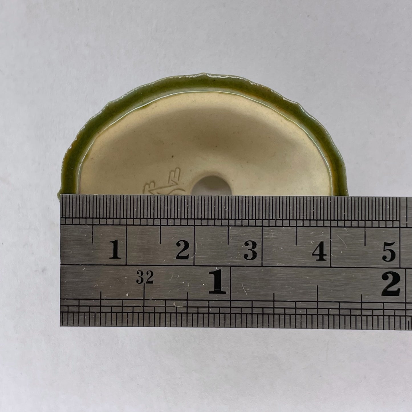 New! Tiny Scalloped Oval Mame Bonsai Pot in Pine Green, About 1.5 inches wide