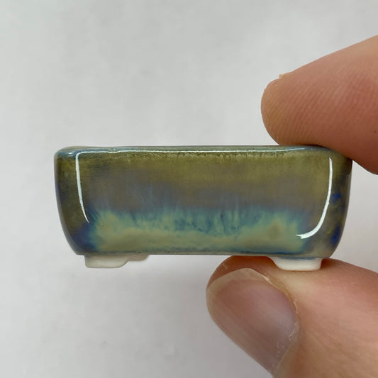 New! Tiny Rectangle Mame Bonsai Pot in Jade Aster, About 1.5 inches long