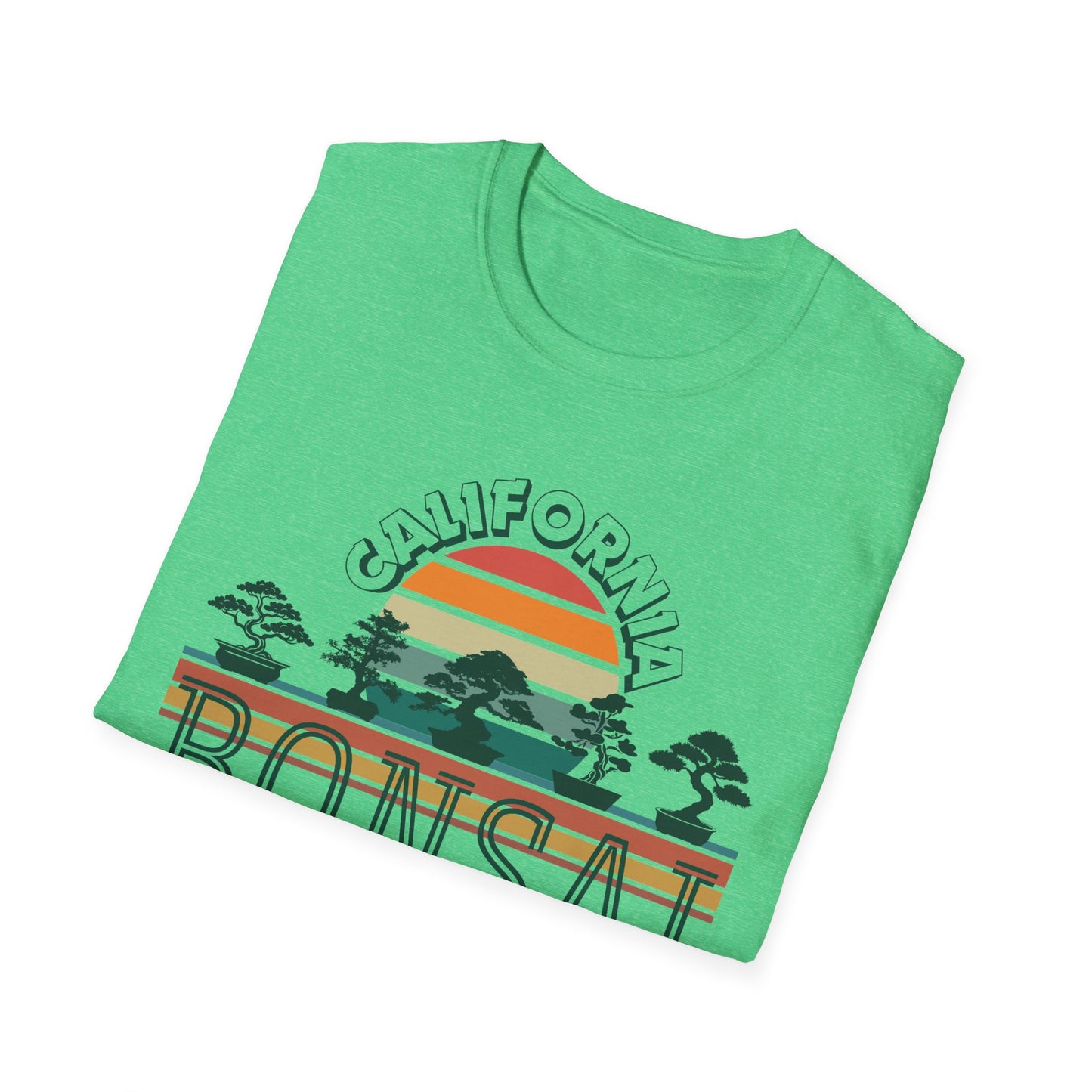 Tshirt 1: Vintage California Sunset Bonsai Tree T-Shirt, Bonsai Lover Hobby Gift, Retro Style Rainbow Sunset Softstyle Tee, Summer Beach Bonsai Shirt