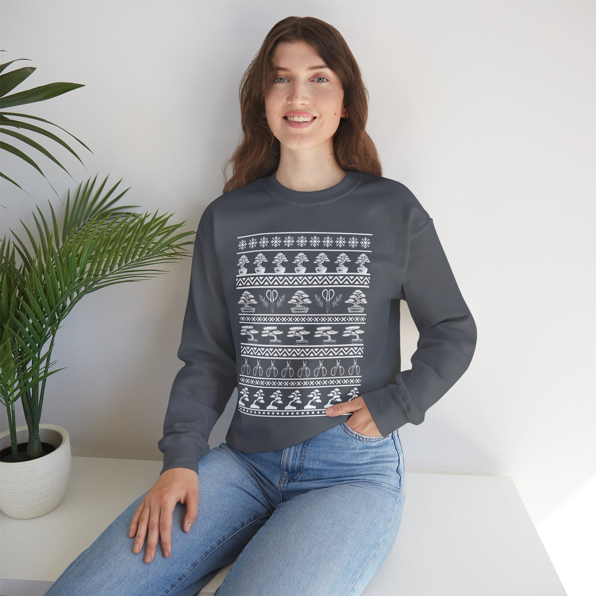 Winter Bonsai Tree Christmas Nordic Ugly Sweater Sweatshirt, Fair Isle Holiday Shirt